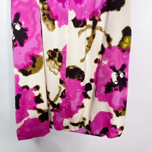 New Banana Republic 0 Pink Cream Floral Silk Stretch Strapless Cocktail Dress - Picture 6 of 10